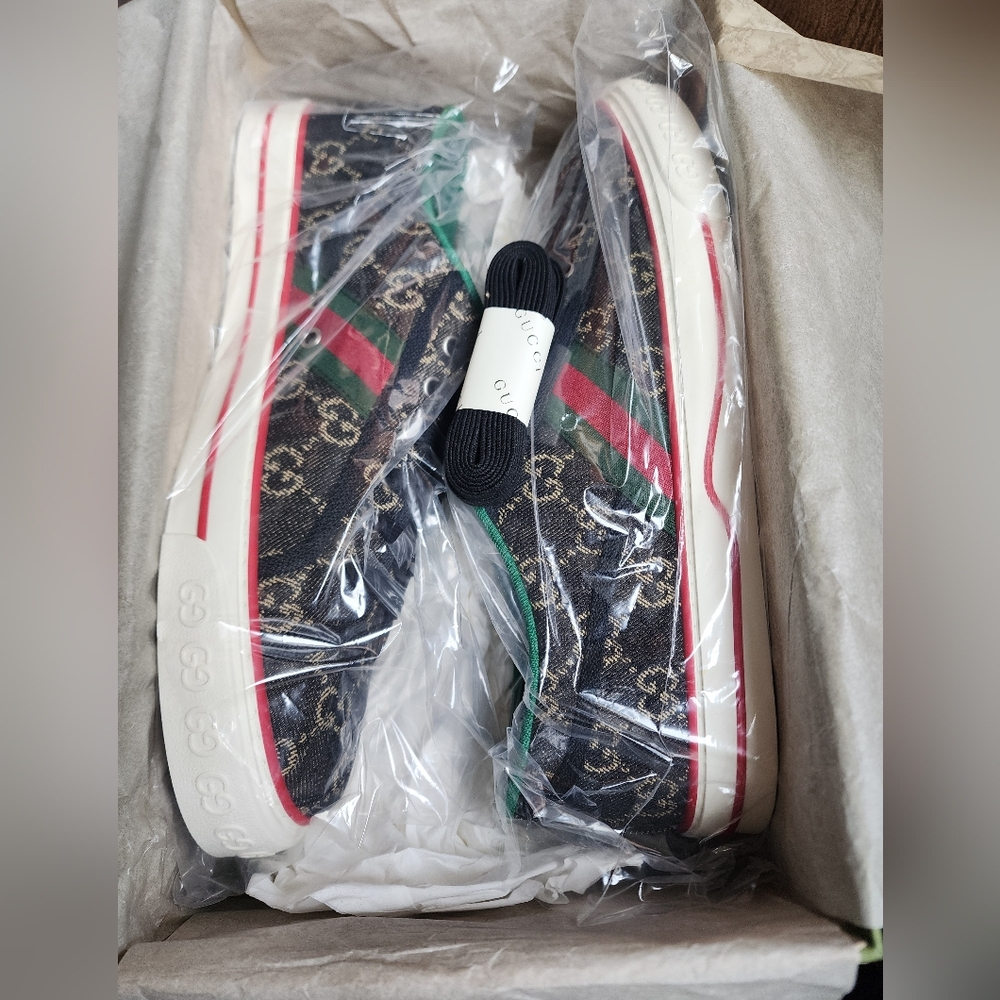 $750 Brand New Gucci Tennis 1977 Men Sneakers Black Web US 14.5 G 13.5 - Picture 7 of 12